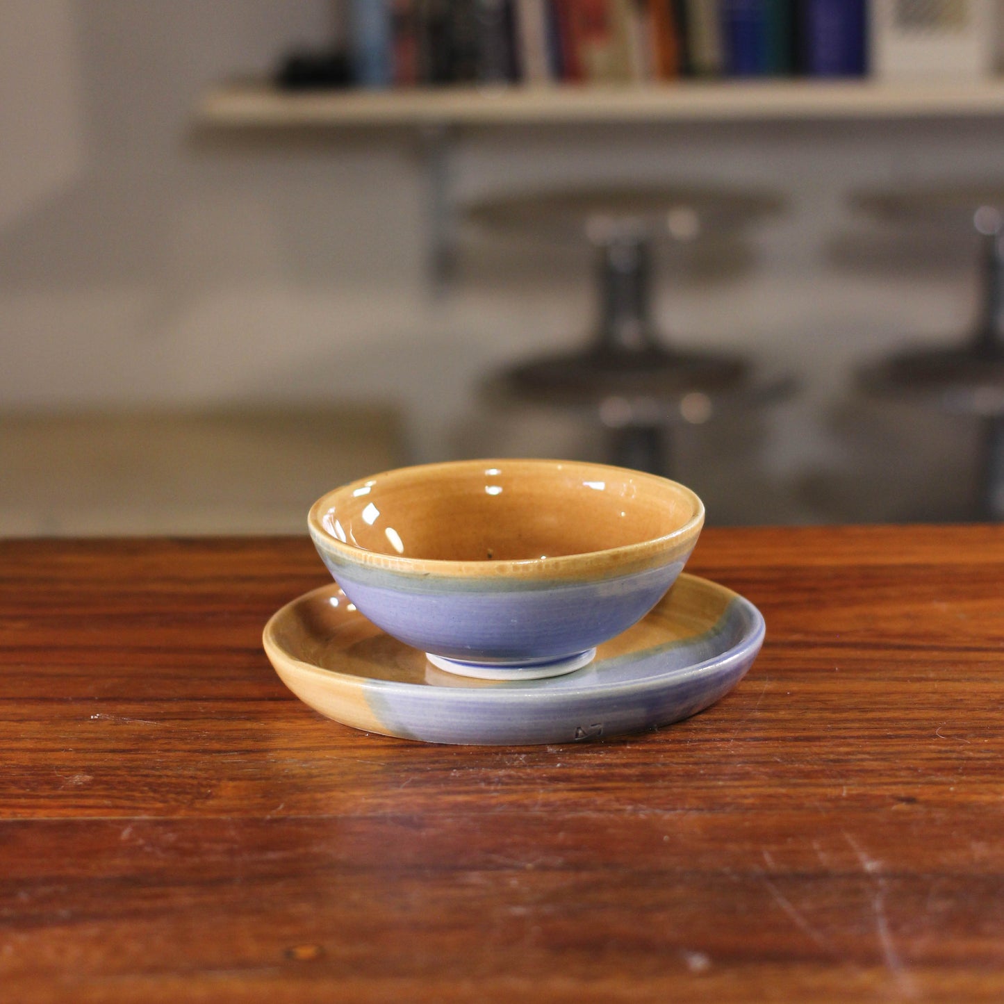 Light Blue / Mocha Glaze Bowl & Saucer Set 037