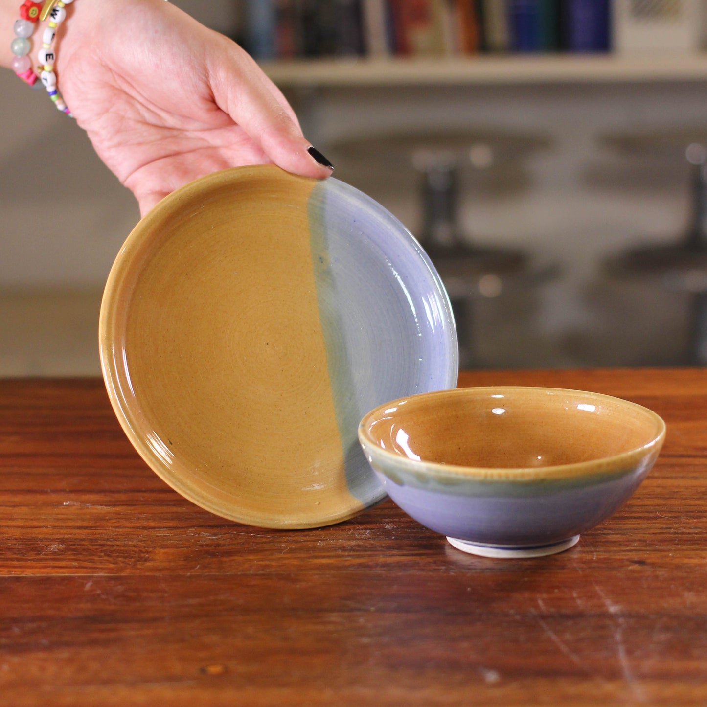 Light Blue / Mocha Glaze Bowl & Saucer Set 037