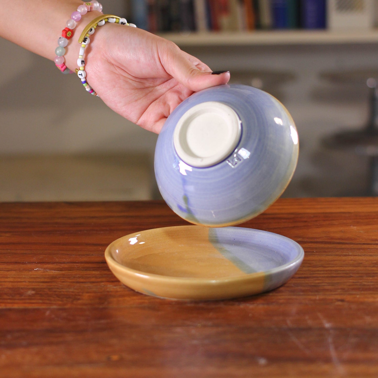 Light Blue / Mocha Glaze Bowl & Saucer Set 037