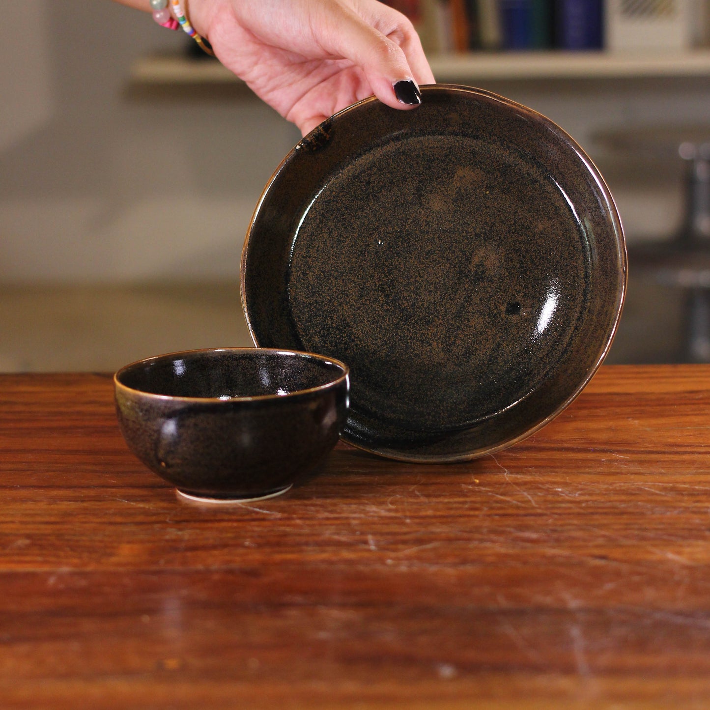 Tenmoku Bowl & Plate Set 047