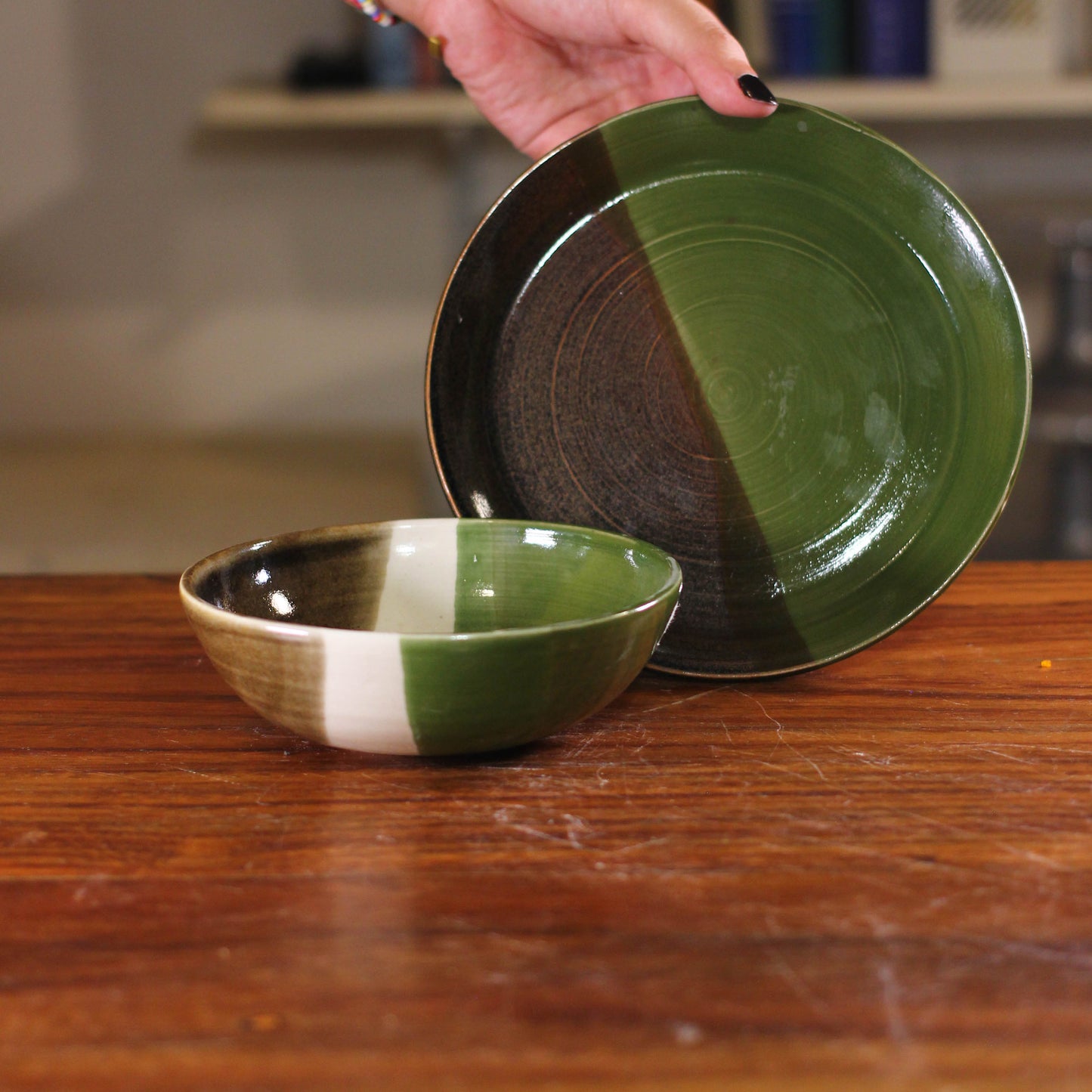 Tenmoku/Matcha Bowl & Plate Set 048