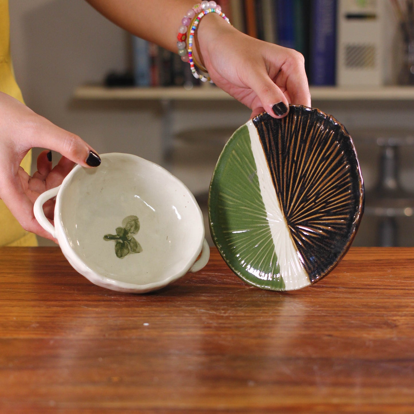 Natural Transparent Bowl w/ Handle & Matcha / Tenmoku Dish Set 054